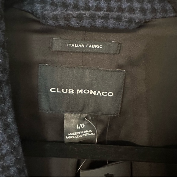 Club Monaco Manteaux Black & Navy Slim Tailored Coat in Houndstooth Size L NWT - Picture 8 of 12